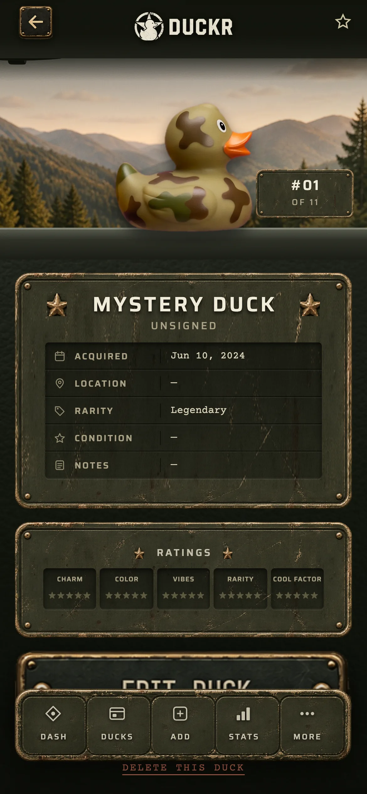 A duck's detail record